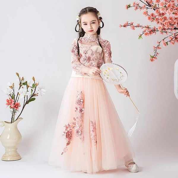 girls fluffy yarn flower piano costumes dresses children's host evening catwalks princess ethnic clothing, Red 
girls fluffy yarn flower piano costumes dresses children's host evening catwalks princess ethnic clothing, Red