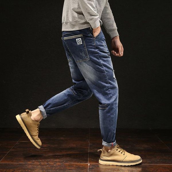 men's jeans 32-48 oversized stretch youth personality ripped loose denim harem pants male casual sport straight cowboys trousers, Blue
men's jeans 32-48 oversized stretch youth personality ripped loose denim harem pants male casual sport straight cowboys trousers, Blue