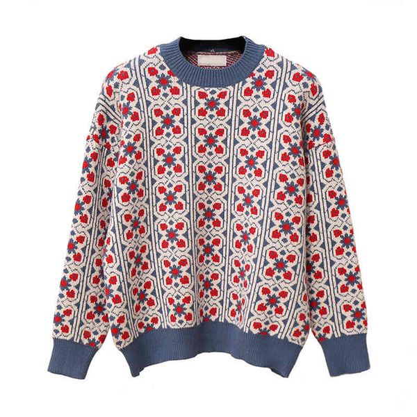 women sweater o neck knitted pullovers long sleeve blue red white geometric loose winter m0072 210514, White;black
women sweater o neck knitted pullovers long sleeve blue red white geometric loose winter m0072 210514, White;black