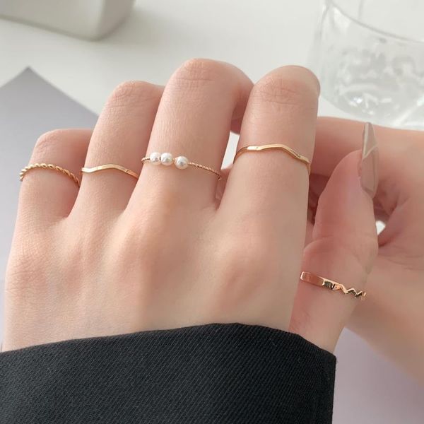 wedding rings temperament pearl plain ring female design fashion personality indifference hand jewelry combination, Slivery;golden 
wedding rings temperament pearl plain ring female design fashion personality indifference hand jewelry combination, Slivery;golden