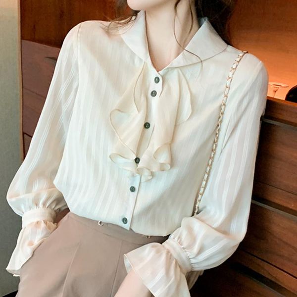 women's blouses & shirts long sleeve ruffles striped chiffon blouse shirt women blusas mujer de moda 2021 v-neck e402, White
women's blouses & shirts long sleeve ruffles striped chiffon blouse shirt women blusas mujer de moda 2021 v-neck e402, White