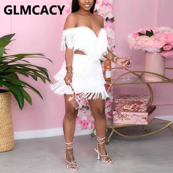women off shoulder two piece tassels suits chic tube and mini skirt set 210702, White
women off shoulder two piece tassels suits chic tube and mini skirt set 210702, White