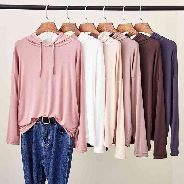 modal long sleeve sweater women's summer loose inside hooded t-shirt versatile bottom coat thin white top, Black
modal long sleeve sweater women's summer loose inside hooded t-shirt versatile bottom coat thin white top, Black
