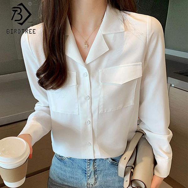 women's blouses & shirts women 2021 spring autumn notched full sleeve single-breasted pockets chiffon korean style t05009k, White
women's blouses & shirts women 2021 spring autumn notched full sleeve single-breasted pockets chiffon korean style t05009k, White