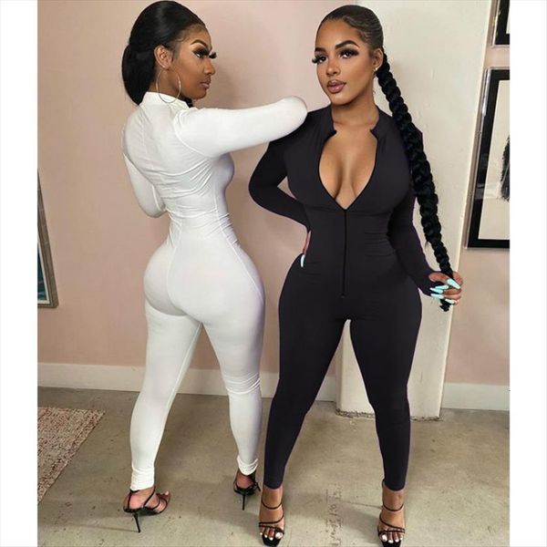 solid color one piece womens jumpsuits zipper front long sleeve playsuits, Black;white
solid color one piece womens jumpsuits zipper front long sleeve playsuits, Black;white