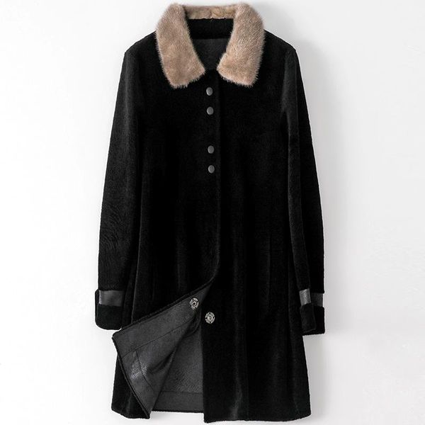 women's fur & faux 100% wool woman coat female real jacket autumn winter clothes women mink collar fashion 2021 mujeres abrigos pph2172, Black
women's fur & faux 100% wool woman coat female real jacket autumn winter clothes women mink collar fashion 2021 mujeres abrigos pph2172, Black