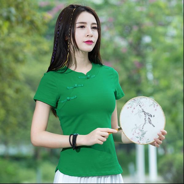 female women t shirts lady summer national chinese style retro mandarin collar button short sleeve shirt womens, White
female women t shirts lady summer national chinese style retro mandarin collar button short sleeve shirt womens, White
