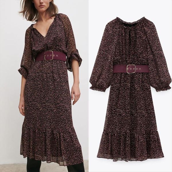 za chiffon print belt womens dresses midi o neck long puff sleeve elegant party woman fashion pleated ruffle vestido, Black;gray
za chiffon print belt womens dresses midi o neck long puff sleeve elegant party woman fashion pleated ruffle vestido, Black;gray