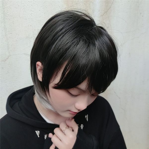 wolf tail wig female short hair korean style handsome hanging ear dyed gradient gray anchovy head full-head wig type factory wholesale spot, Black
wolf tail wig female short hair korean style handsome hanging ear dyed gradient gray anchovy head full-head wig type factory wholesale spot, Black