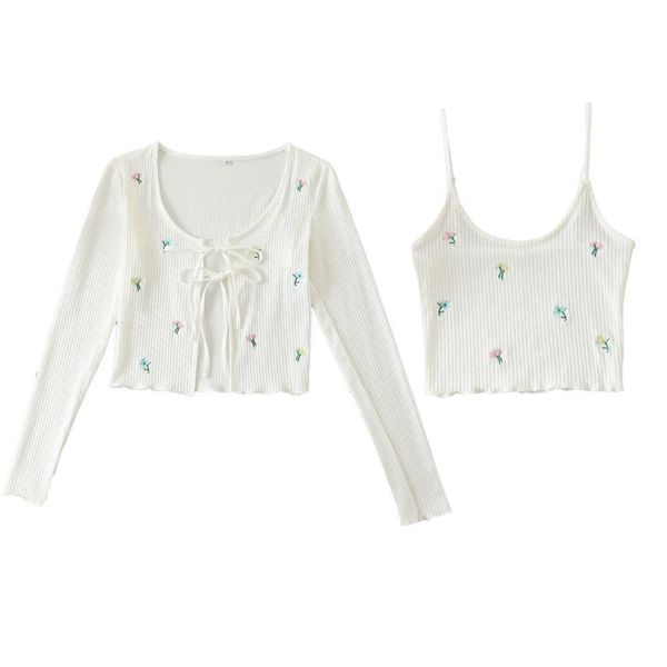 two piece set knitted cardigan womens pants embroidery amp adjustable strap crop camisole ensemble femme, White
two piece set knitted cardigan womens pants embroidery amp adjustable strap crop camisole ensemble femme, White