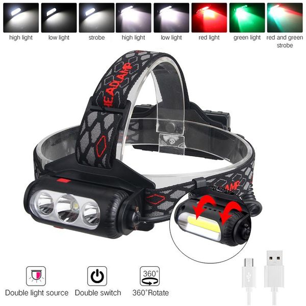 headlamps 8 modes xpe led headlight head lamp 3 light sources white green red cob double-sided headlamp usb rechargeable 18650 battery
headlamps 8 modes xpe led headlight head lamp 3 light sources white green red cob double-sided headlamp usb rechargeable 18650 battery