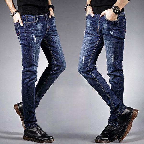 men's jeans style straight slim business scratches black pants korean stylish casual long pants;, Blue
men's jeans style straight slim business scratches black pants korean stylish casual long pants;, Blue