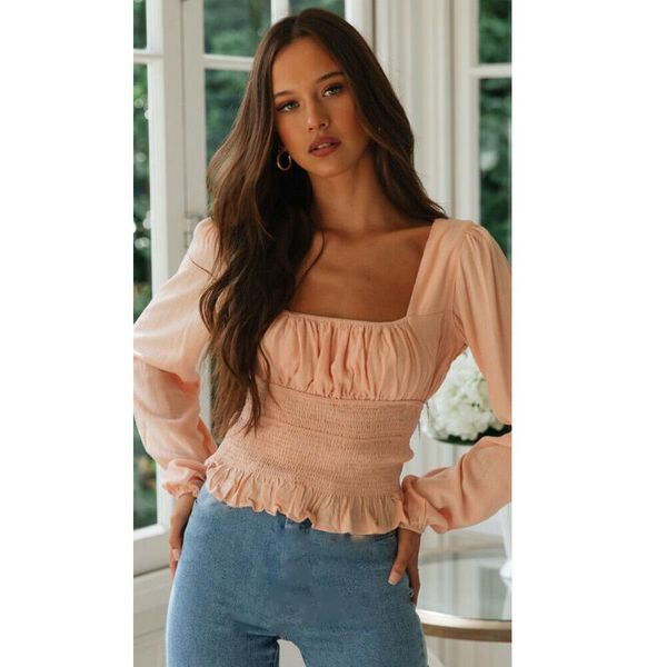 women's blouses & shirts 2021 fashion women long sleeve summer beach short blouse ladies slim square neck, White
women's blouses & shirts 2021 fashion women long sleeve summer beach short blouse ladies slim square neck, White