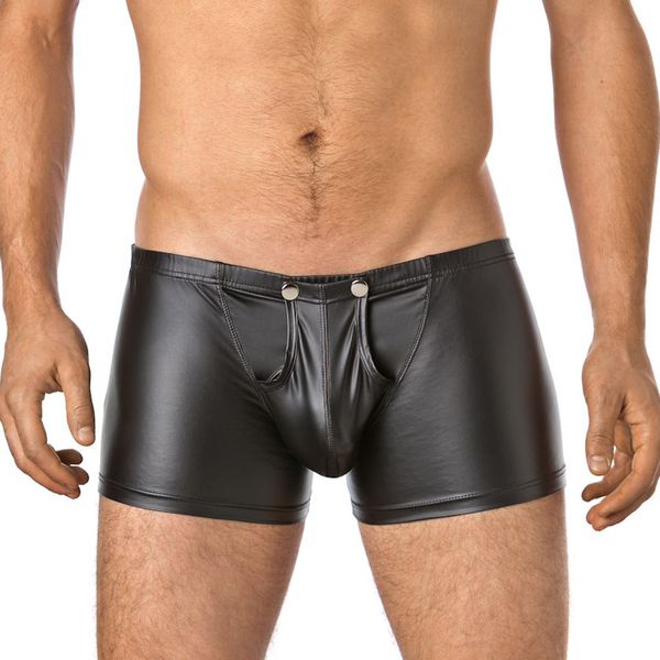 men's underpants cavehero patent leather boxer briefs with imitation u-convex design and easy to remove buttons, Black;white
men's underpants cavehero patent leather boxer briefs with imitation u-convex design and easy to remove buttons, Black;white