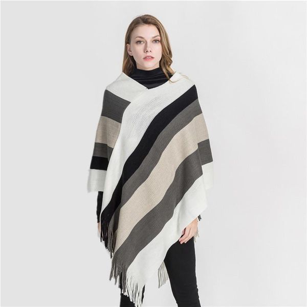 autumn winter plus size warm striped ponchos and capes for women oversized shawls wraps cashmere female bufanda scarves, Blue;gray
autumn winter plus size warm striped ponchos and capes for women oversized shawls wraps cashmere female bufanda scarves, Blue;gray