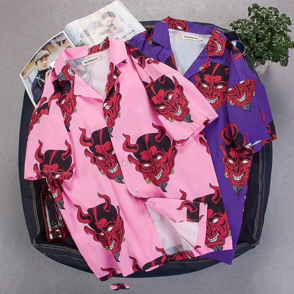 mens summer devil print fashion shirts casual short sleeve beach purple and pink loose unique charm shirt men's, White;black 
mens summer devil print fashion shirts casual short sleeve beach purple and pink loose unique charm shirt men's, White;black