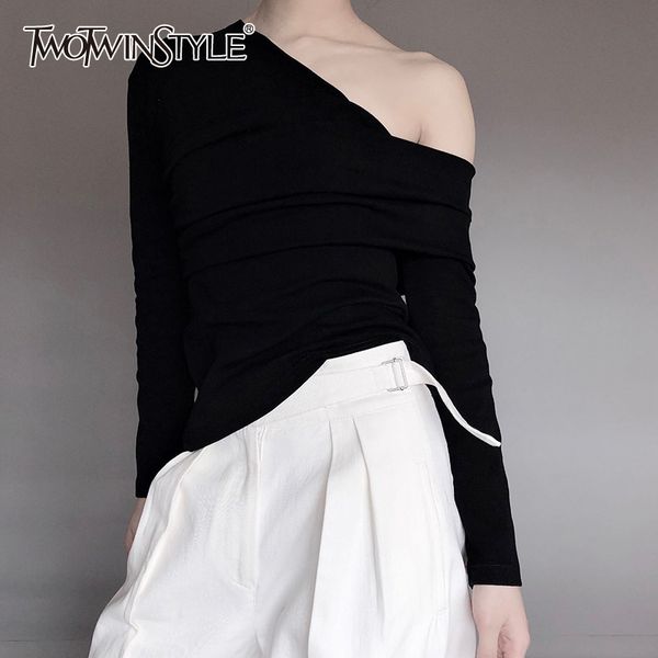 black slim t shirt for women skew collar long sleeve casual solid t shirts female fashion new clothing summer 210428, White
black slim t shirt for women skew collar long sleeve casual solid t shirts female fashion new clothing summer 210428, White