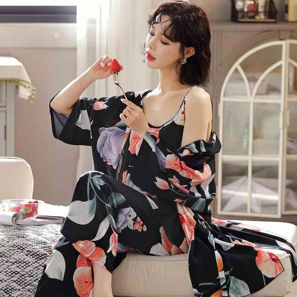 women's sleepwear viscose 3pcs women pajamas set kimono bathrobe gown loose print flower nightwear home clothes soft pjs suit ling, Black;red
women's sleepwear viscose 3pcs women pajamas set kimono bathrobe gown loose print flower nightwear home clothes soft pjs suit ling, Black;red