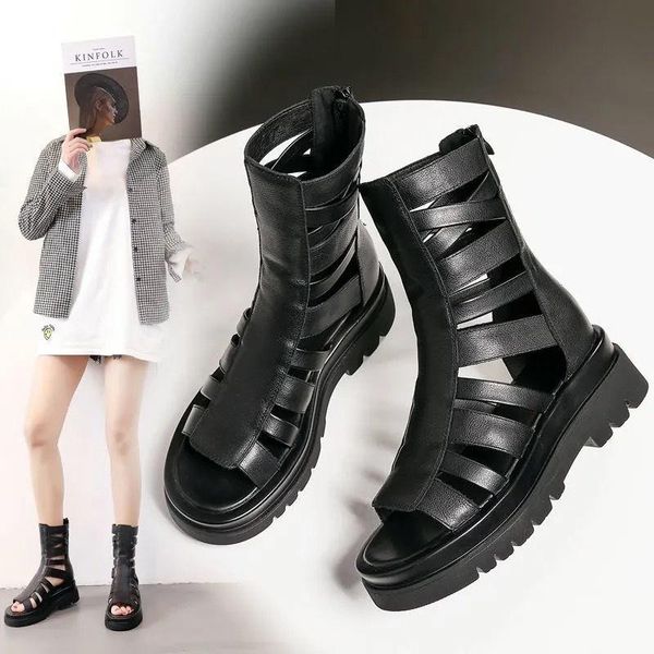 sandals summer style roman female fish mouth flat fashion student sponge cake thick-soled height-increasing shoes, Black 
sandals summer style roman female fish mouth flat fashion student sponge cake thick-soled height-increasing shoes, Black