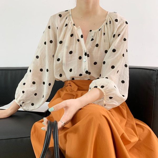 women's blouses & shirts french temperament sweet polka dot print blouse o-neck long sleeve button up summer perspective flocking chiff, White
women's blouses & shirts french temperament sweet polka dot print blouse o-neck long sleeve button up summer perspective flocking chiff, White