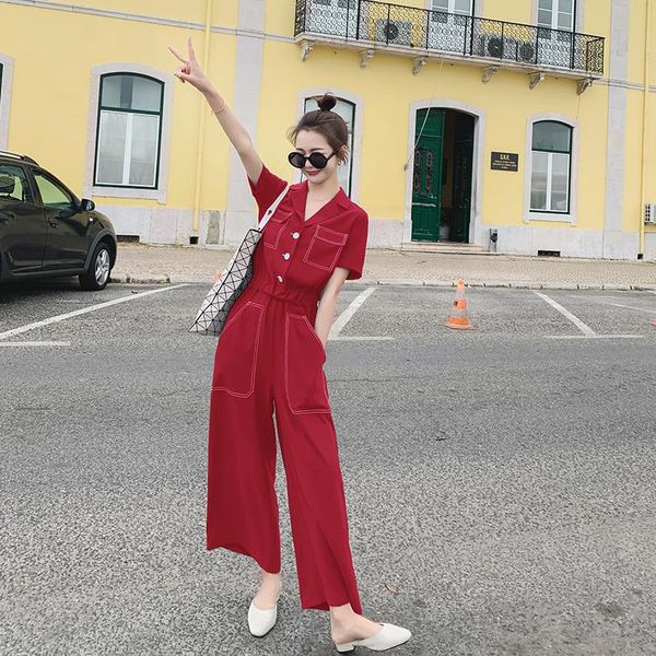 women's jumpsuits & rompers women short sleeve loose wide leg pants red shirt style office lady casual straight trouser romper overalls, Black;white
women's jumpsuits & rompers women short sleeve loose wide leg pants red shirt style office lady casual straight trouser romper overalls, Black;white