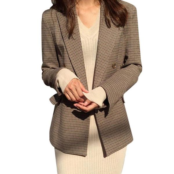 women's suits & blazers vintage double breasted office ladies plaid blazer long sleeve loose houndstooth suit coat jacket women female, White;black
women's suits & blazers vintage double breasted office ladies plaid blazer long sleeve loose houndstooth suit coat jacket women female, White;black
