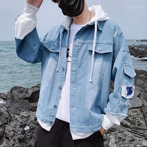 men's jackets godlikeu spring fashion loose coat men denim streetwear hip hop hooded jean male casual outerwear, Black;brown
men's jackets godlikeu spring fashion loose coat men denim streetwear hip hop hooded jean male casual outerwear, Black;brown