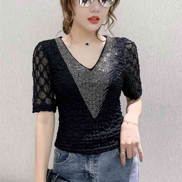 europe summer drilling women short sleeve slim v-neck tshirt women fashion clothing 210507, White
europe summer drilling women short sleeve slim v-neck tshirt women fashion clothing 210507, White