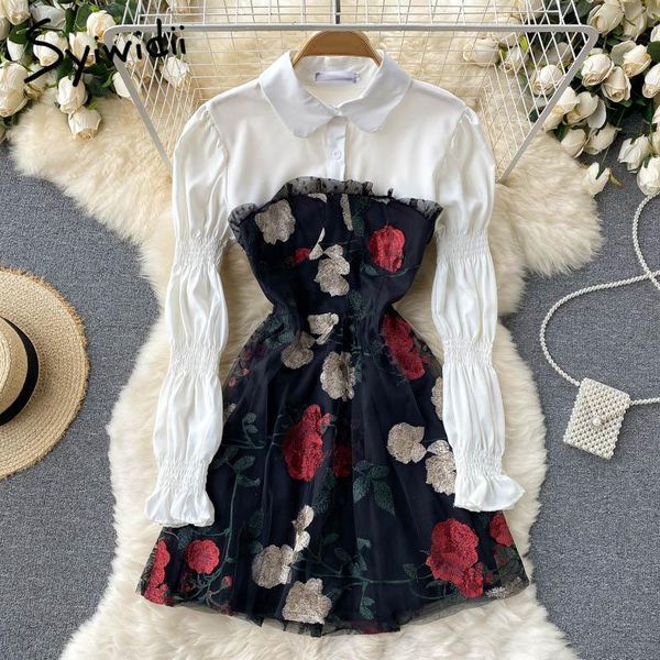 casual dresses syiwidii women summer 2021 turn-down collar lantern long sleeve shirt spliced vintage embroidery mesh a line dress, Black;gray
casual dresses syiwidii women summer 2021 turn-down collar lantern long sleeve shirt spliced vintage embroidery mesh a line dress, Black;gray