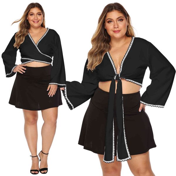 women's plus size large trumpet sleeve stitching lace irregular cardigan tie bow short versatile top
women's plus size large trumpet sleeve stitching lace irregular cardigan tie bow short versatile top