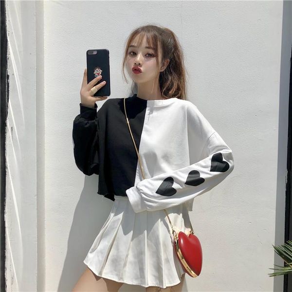 women's hoodies & sweatshirts o-neck patchwork love print long sleeve crop sweet fashion brand pullovers korean style women clothing, Black
women's hoodies & sweatshirts o-neck patchwork love print long sleeve crop sweet fashion brand pullovers korean style women clothing, Black