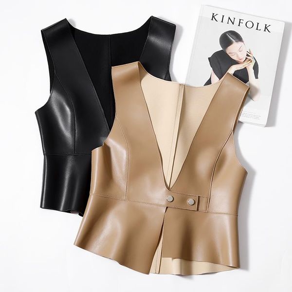 women's leather & faux 2021 women genuine bra arrival girl real sheep jacket vest sleeveless coats spring and autumn outwear, Black
women's leather & faux 2021 women genuine bra arrival girl real sheep jacket vest sleeveless coats spring and autumn outwear, Black
