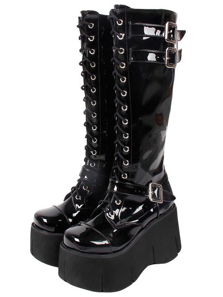 angelic imprint women motorcycle cool punk boots lady lolita wedges shoes woman high heels pumps straps lace up 33-47 8431 pl, Black
angelic imprint women motorcycle cool punk boots lady lolita wedges shoes woman high heels pumps straps lace up 33-47 8431 pl, Black