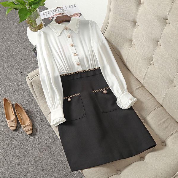 2021 fall autumn long sleeve lapel neck white / blue contrast color panelled pockets knee-length dress elegant single-breasted casual dresse, Black;gray
2021 fall autumn long sleeve lapel neck white / blue contrast color panelled pockets knee-length dress elegant single-breasted casual dresse, Black;gray