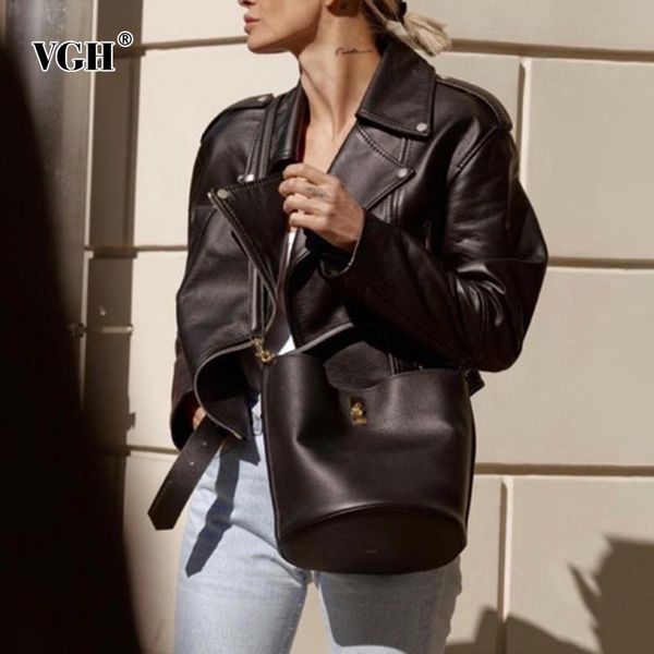 women's jackets vgh casual black pu leather coats for women lapel long sleeve korean solid short loose females 2021 spring fashion styl, Black;brown
women's jackets vgh casual black pu leather coats for women lapel long sleeve korean solid short loose females 2021 spring fashion styl, Black;brown