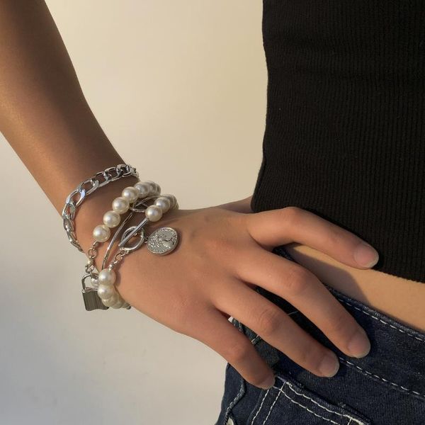 link, chain 5sets/lot wholesale punk gothic vintage imitation pearls lock cion bracelets fashion silver bracelet bangles for women in bulk, Black
link, chain 5sets/lot wholesale punk gothic vintage imitation pearls lock cion bracelets fashion silver bracelet bangles for women in bulk, Black