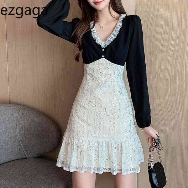 ezgaga elegant dress women korean fashion puff sleeve patchwork contrast v-neck lace office lady bodycon dress party vestidos 210430, Black;gray
ezgaga elegant dress women korean fashion puff sleeve patchwork contrast v-neck lace office lady bodycon dress party vestidos 210430, Black;gray
