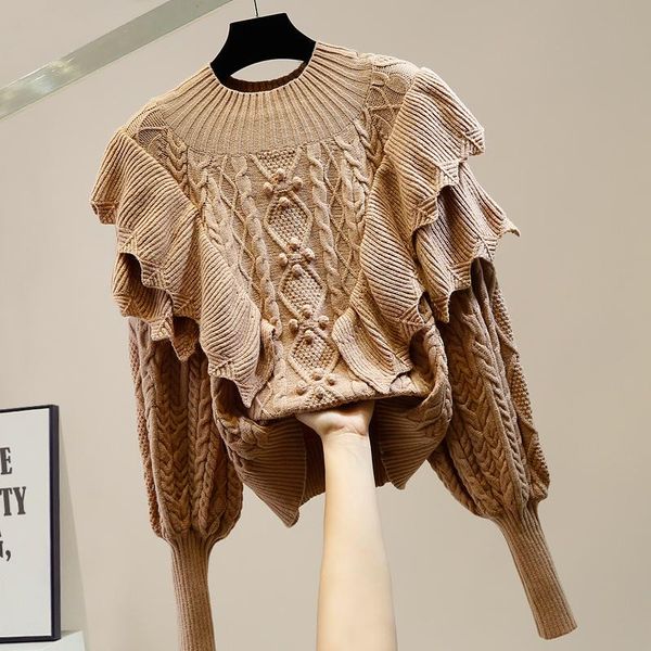 women's sweaters 2021 fall winter vintage sweater women lantern sleeve pleated ruffles flower knitted pullover long loose girls, White;black
women's sweaters 2021 fall winter vintage sweater women lantern sleeve pleated ruffles flower knitted pullover long loose girls, White;black