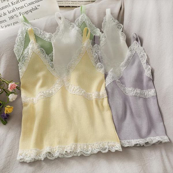 summer lace women cami stitching short camisole slim vintage vest trend camis, White 
summer lace women cami stitching short camisole slim vintage vest trend camis, White