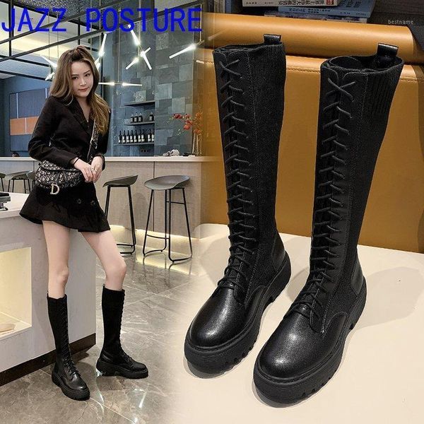 boots women's autumn and winter 2021 black stretch fabric knee high ladies fashion lace-up platform botas mujer a401
boots women's autumn and winter 2021 black stretch fabric knee high ladies fashion lace-up platform botas mujer a401