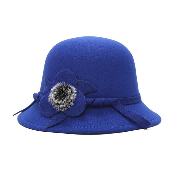 stingy brim hats women's dome flowers pompoms fedoras hat solid color bucket autumn winter fashion elegant british style female caps, Blue;gray
stingy brim hats women's dome flowers pompoms fedoras hat solid color bucket autumn winter fashion elegant british style female caps, Blue;gray