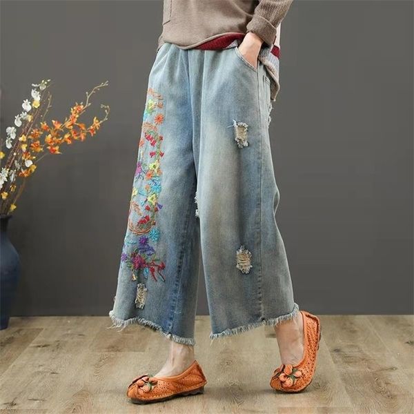 arrival spring arts style women loose casual elastic waist wide leg pants all-matched cotton denim embroidery jeans w20 210512, Blue
arrival spring arts style women loose casual elastic waist wide leg pants all-matched cotton denim embroidery jeans w20 210512, Blue