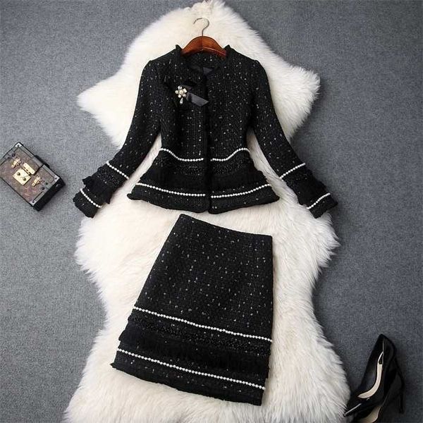 european and american women's 2019 winter clothing new long sleeve coat + tweed beaded skirt two-piece suit, White
european and american women's 2019 winter clothing new long sleeve coat + tweed beaded skirt two-piece suit, White
