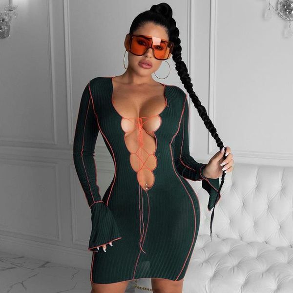 casual dresses townlike bandage deep v ribbed dress long flare sleeve knitted bodycon women hollow out autumn party short, Black;gray
casual dresses townlike bandage deep v ribbed dress long flare sleeve knitted bodycon women hollow out autumn party short, Black;gray