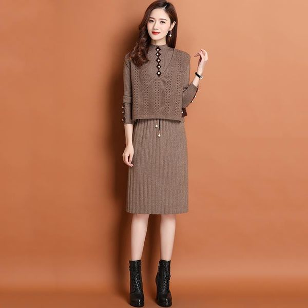 women's sweaters knitted sweater dress two-piece 2021 winter korean version the large size lace-up over knee suit skirt, White;black
women's sweaters knitted sweater dress two-piece 2021 winter korean version the large size lace-up over knee suit skirt, White;black