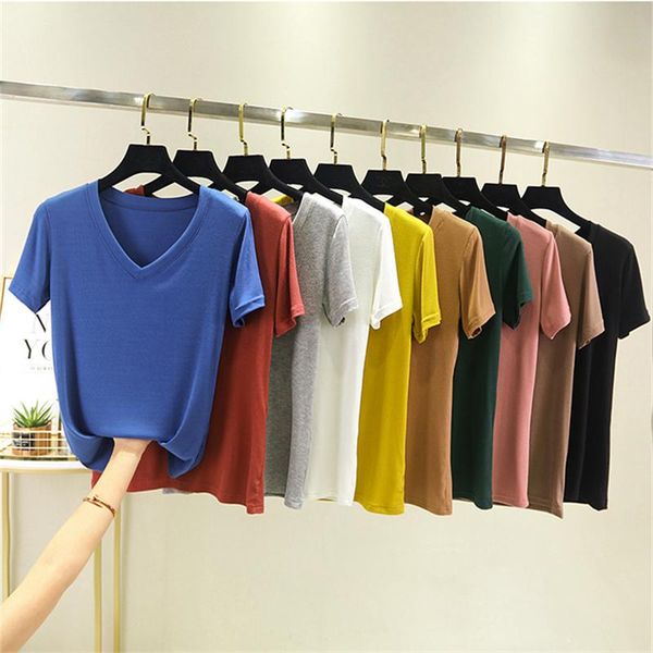 women's t-shirt plus size modal female summer 2021 thin section loose solid color deep v-neck short sleeve tide 017, White
women's t-shirt plus size modal female summer 2021 thin section loose solid color deep v-neck short sleeve tide 017, White