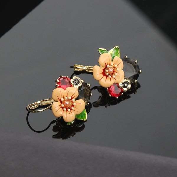french oil dripping flower fresh fairy tale style enamel women's copper inlaid zirconium ear buckle earrings, Black
french oil dripping flower fresh fairy tale style enamel women's copper inlaid zirconium ear buckle earrings, Black