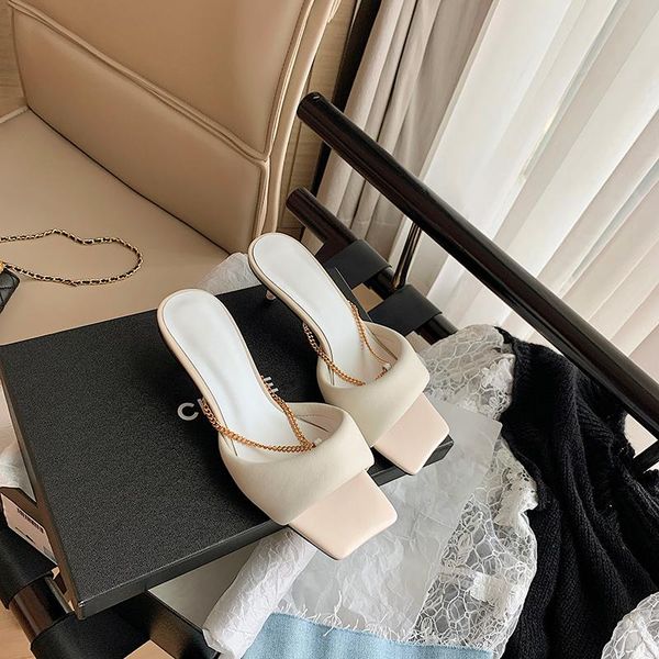 fashion sandals women 2021 summer comfortable soft sheepskin square toe open metal chain mid-heel slippers, Black
fashion sandals women 2021 summer comfortable soft sheepskin square toe open metal chain mid-heel slippers, Black