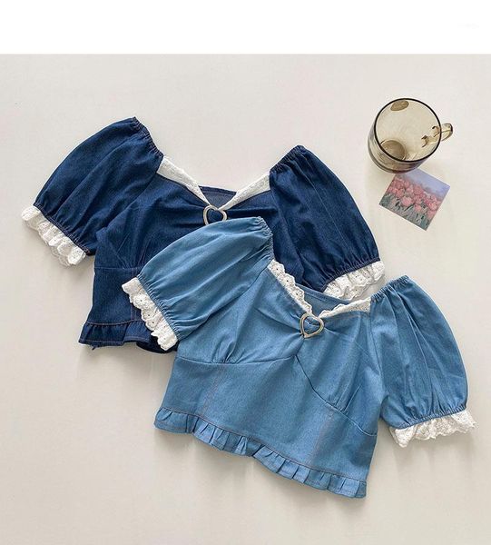 women's blouses & shirts summer korean style lace side puff sleeve short section high waist fashion shirt, White
women's blouses & shirts summer korean style lace side puff sleeve short section high waist fashion shirt, White