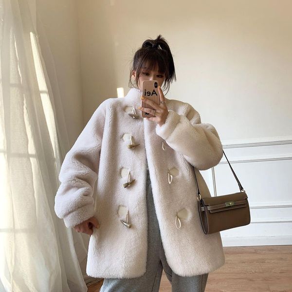 women's fur & faux women real wool jacket winter casual mid-long sheep coats female korean solid color loose shearling outwear d351, Black
women's fur & faux women real wool jacket winter casual mid-long sheep coats female korean solid color loose shearling outwear d351, Black